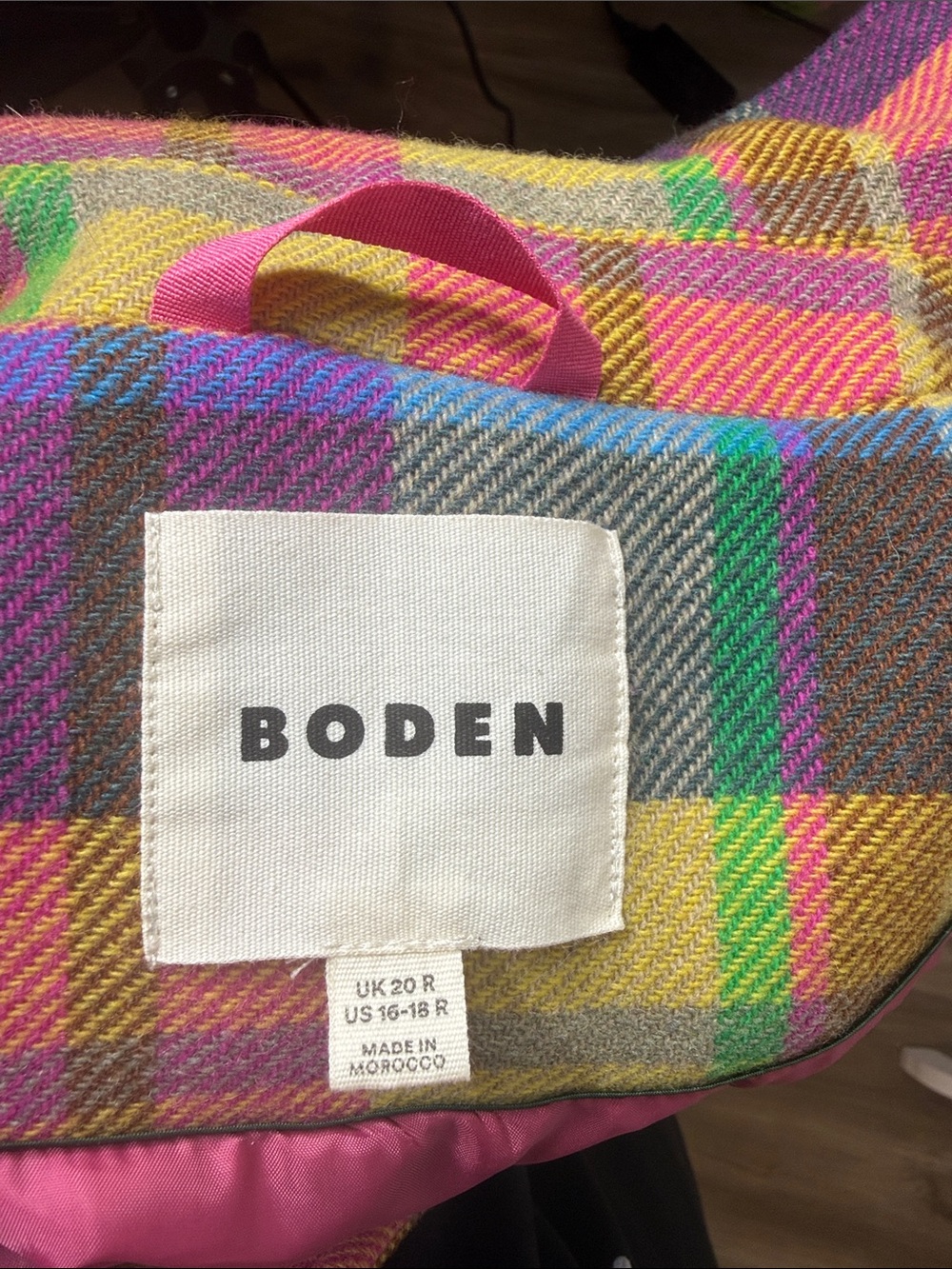 Boden Multi-Color Plaid Button Front Jacket Wool Made In Italy Size 16 - Picture 12 of 13